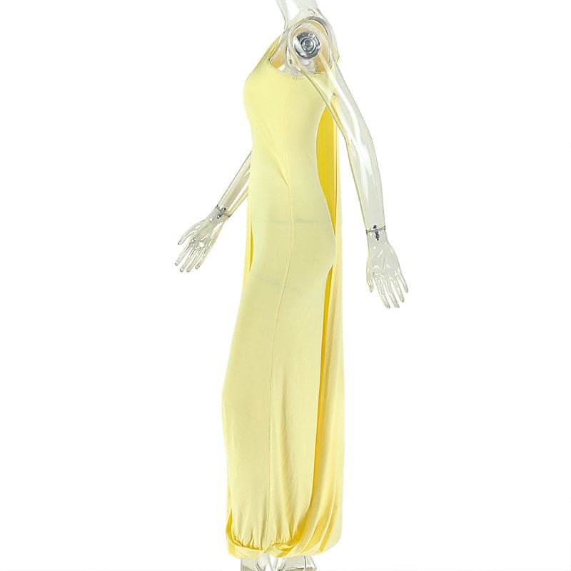 Women's One-Shoulder Ruched Maxi Dress – Asymmetric Sleeveless Bodycon Dress