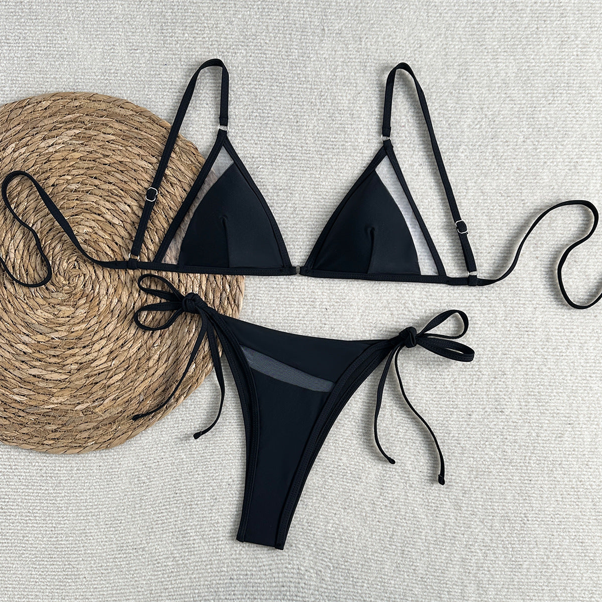 Halter Neck Cutout Ring Lace-Up Bikini | Hollow Out Tie Swimsuit | Black | Sizes S-L