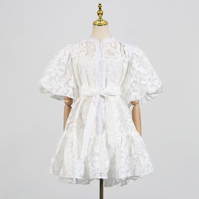 🌸 Camille Printed Lace-Up A-Line Dress