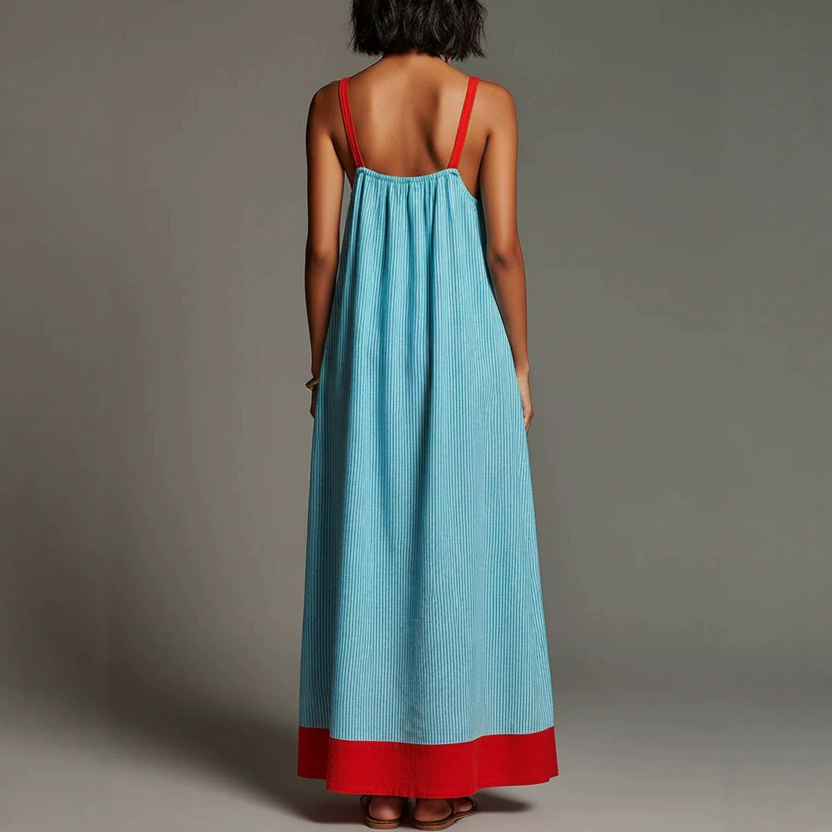 Women's Striped Maxi Dress – Boho Spaghetti Strap A-Line Vacation Dress