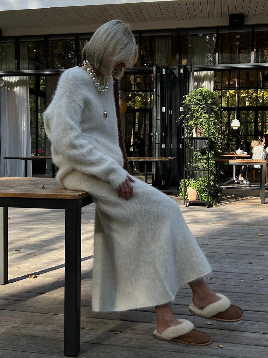 Elegant Knitted Sweater Skirt Set
