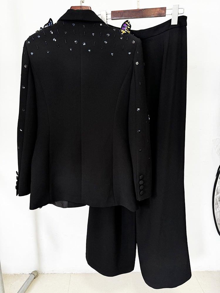 Sequin & Rhinestone Butterfly Work Pant Set