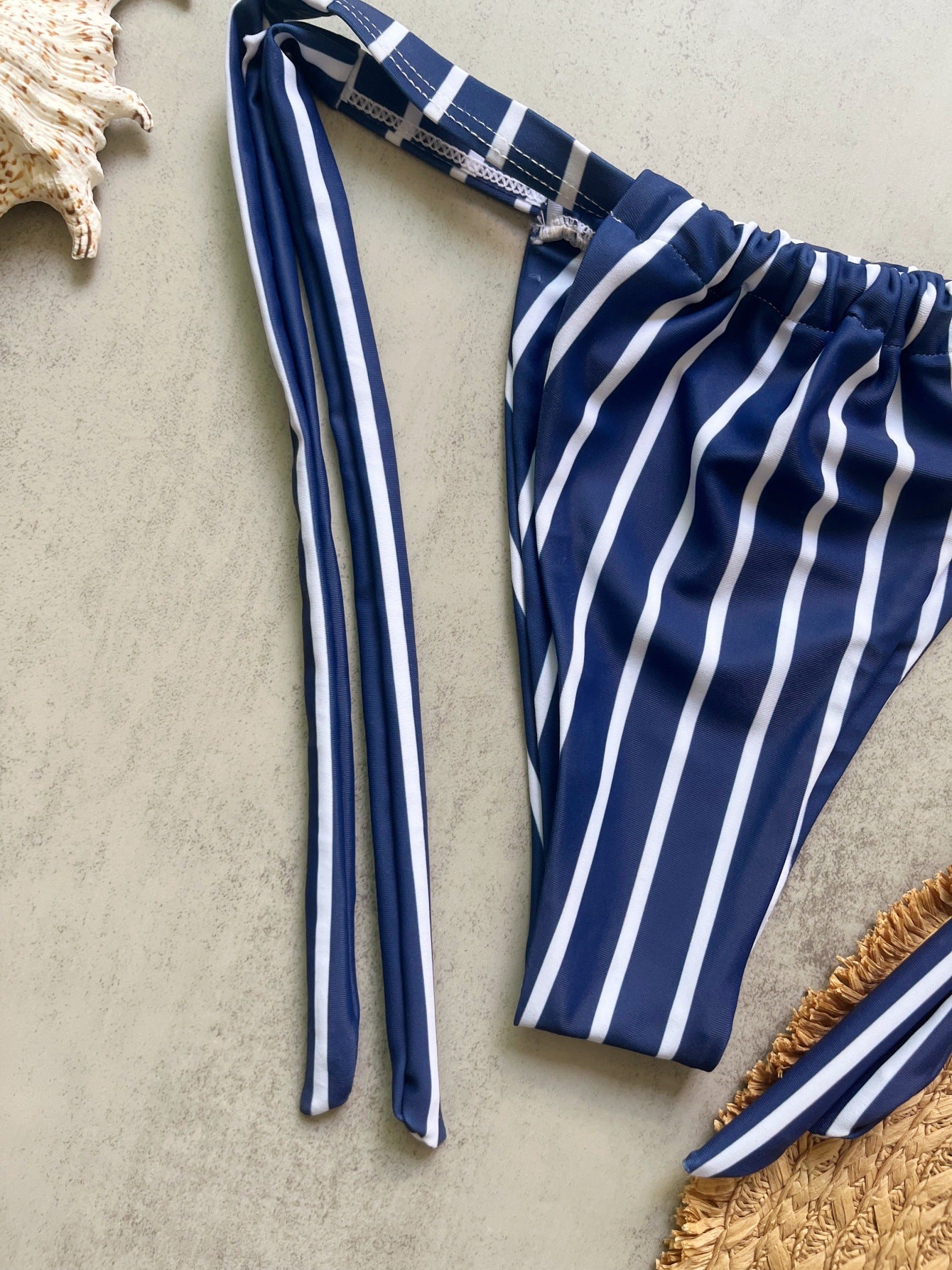Striped Strapless Ruched Tie Bikini Set | Boho Beach Swimsuit | 3 Colors | Sizes S-L