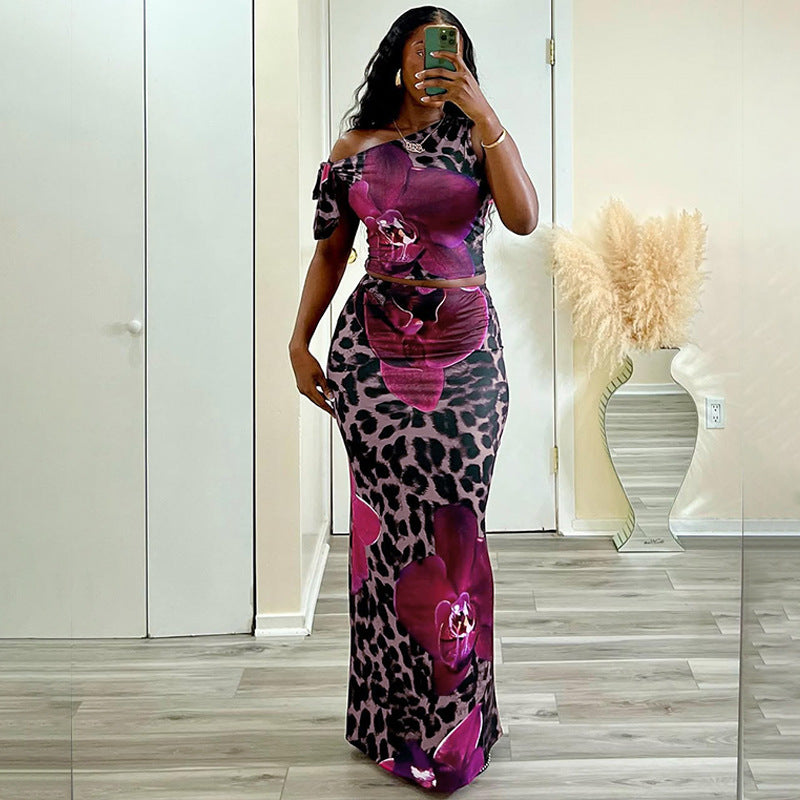 Printed One-Shoulder Two-Piece Set – Sexy & Elegant Summer Look