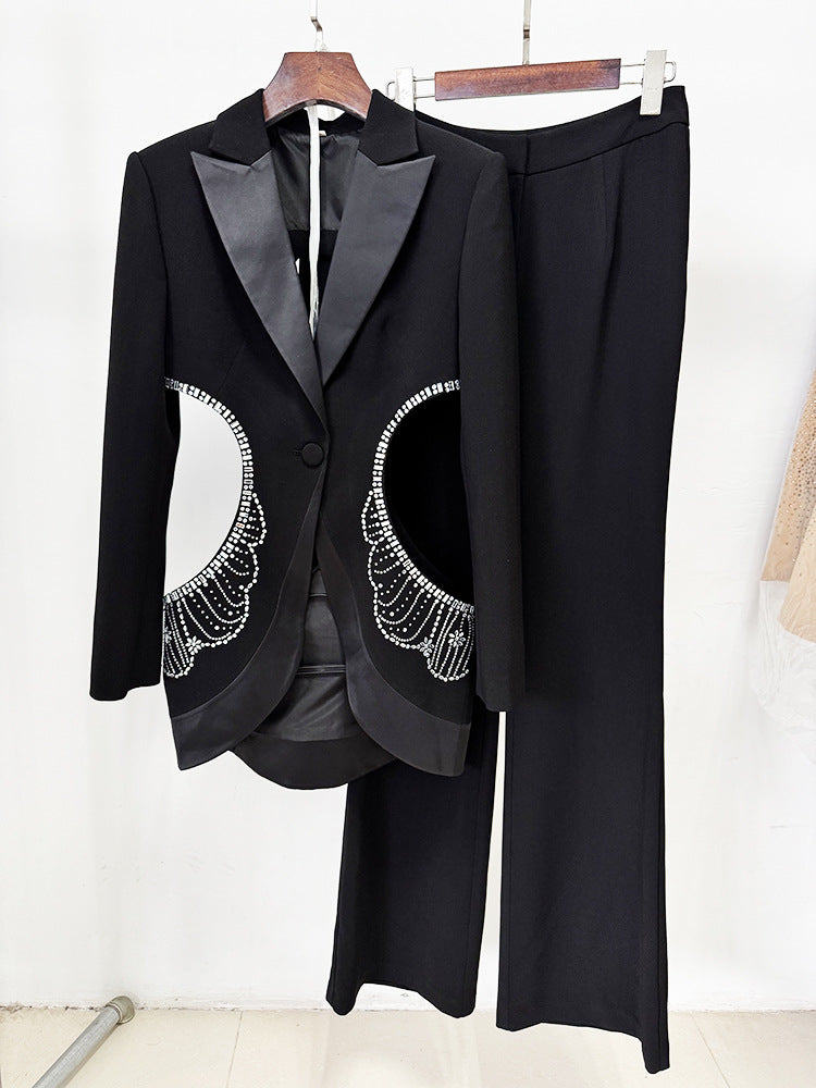 Rhinestone Cutout Backless Pant Suit