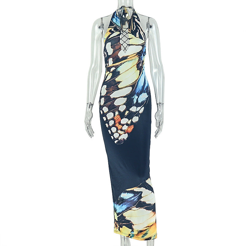 Floral Halter Neck Backless Lace-Up Maxi Dress | Sleeveless Bodycon Vacation Dress | Sizes S-L