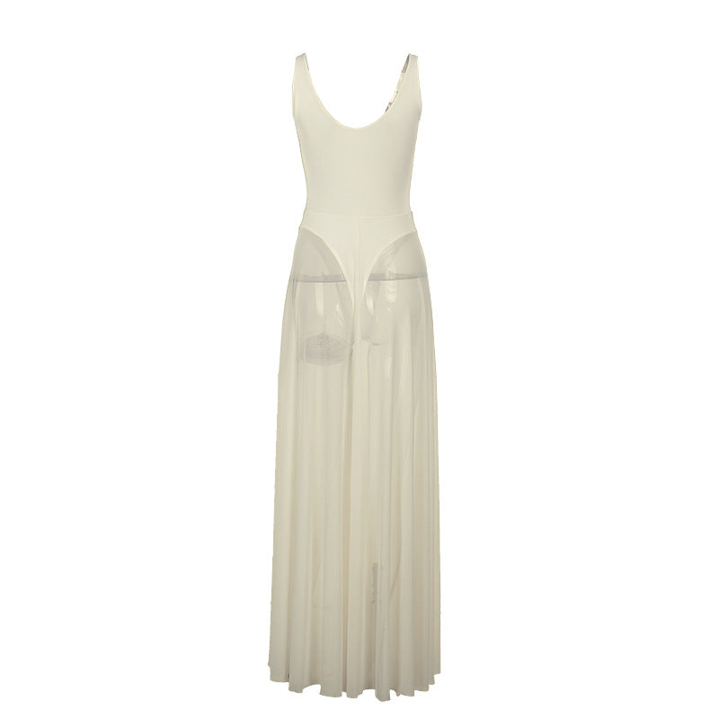 Mesh A-Line Maxi Dress | Slim Fit V-Neck Sleeveless Vacation Dress | 6 Colors