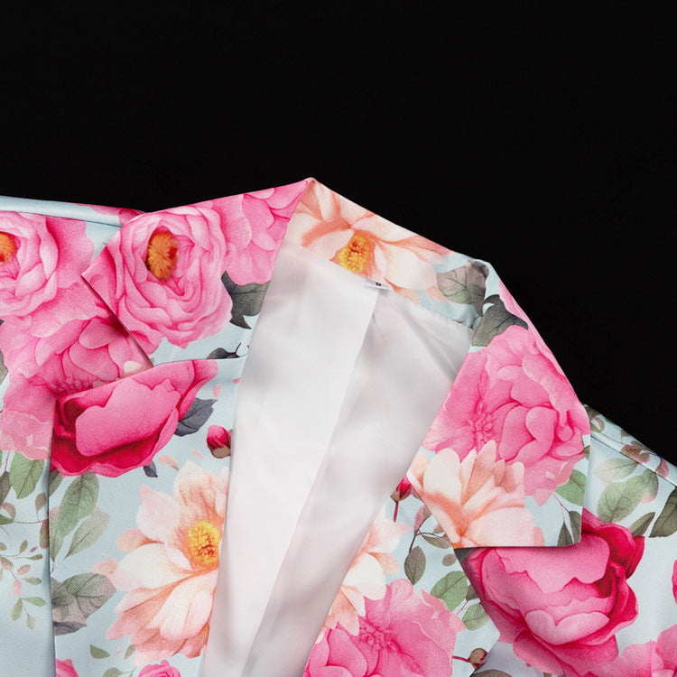 Women’s Two Piece Skirt Set – Floral Collared Top and Short Skirt