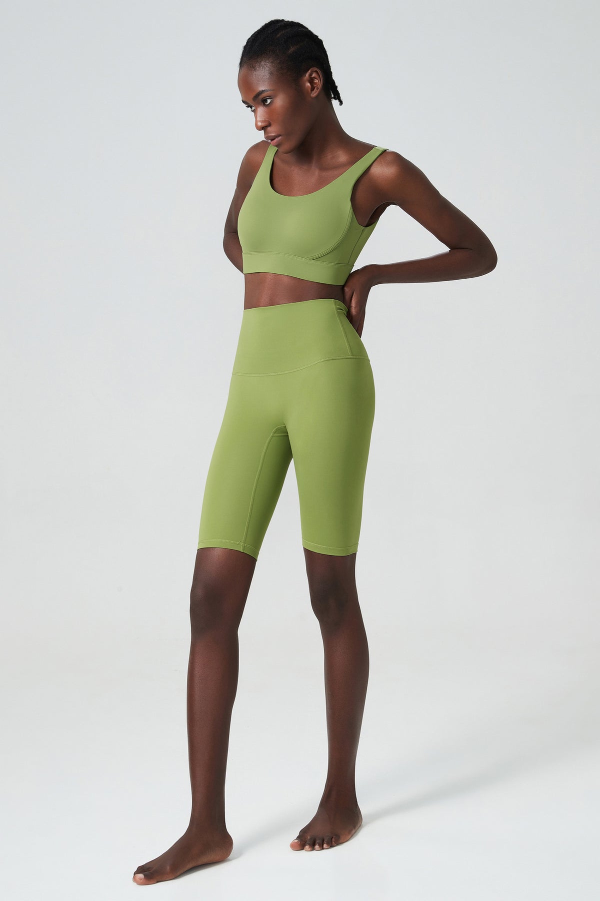 Women's Deep U-Back Yoga Set – Built-In Bra Top & High Waist Shorts