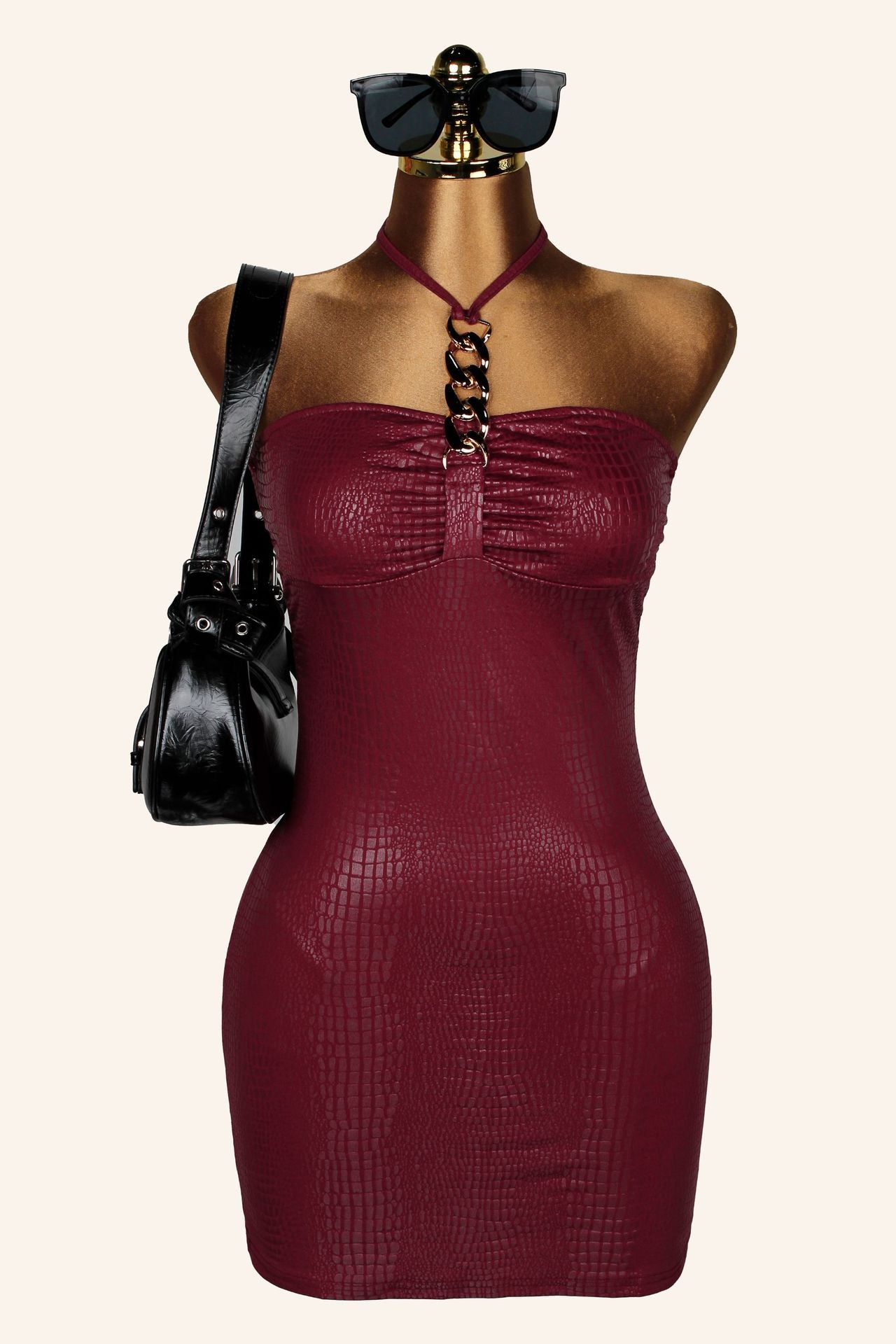 Women's Bronzing Halter Mini Dress – Sexy Metal Chain Bodycon Club Dress
