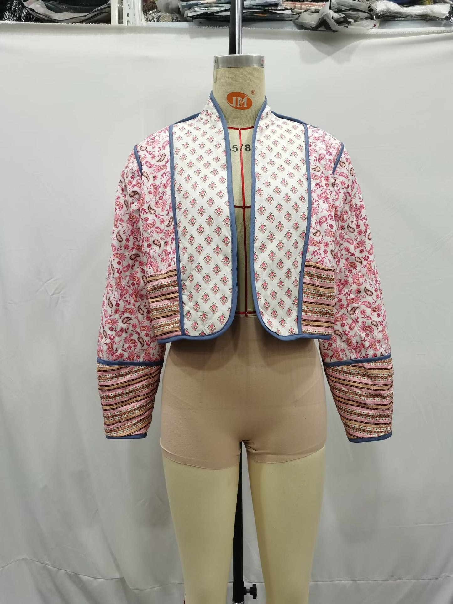 Women’s Double Sided Quilted Jacket – Elegant Printed Polyester, Fall/Winter