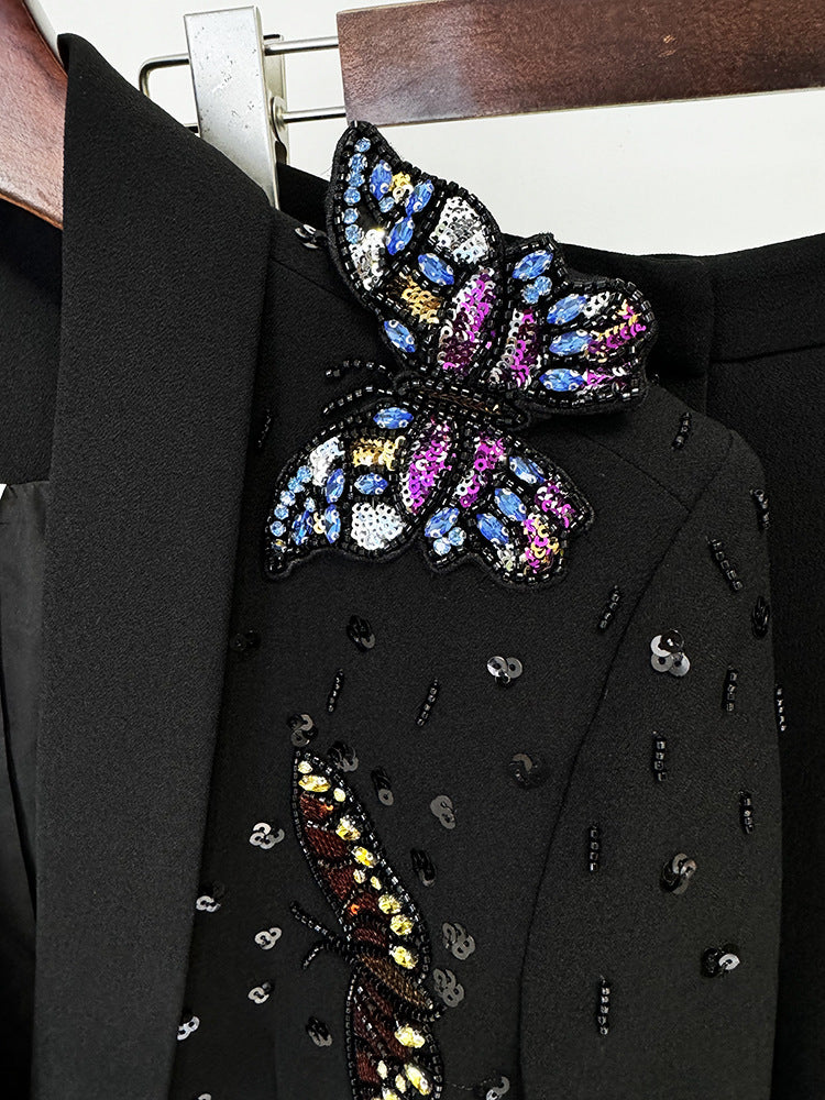 Sequin & Rhinestone Butterfly Work Pant Set