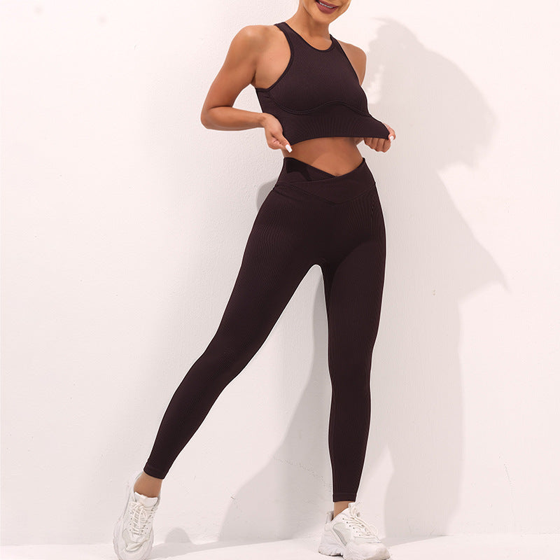 Women's Cutout Beauty Back Yoga Set – Cross-Thread Sports Vest & Low Rise Leggings