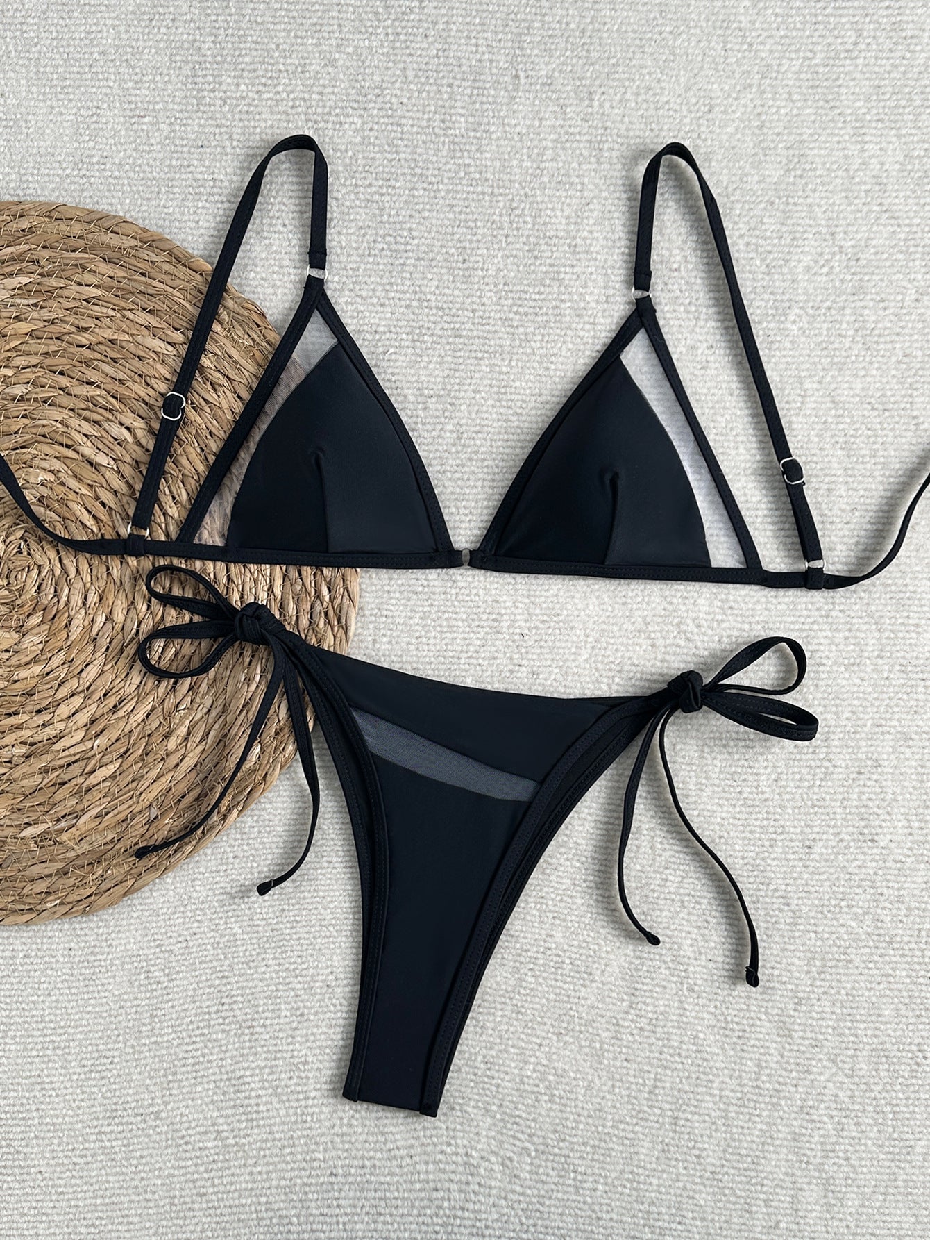 Halter Neck Cutout Ring Lace-Up Bikini | Hollow Out Tie Swimsuit | Black | Sizes S-L