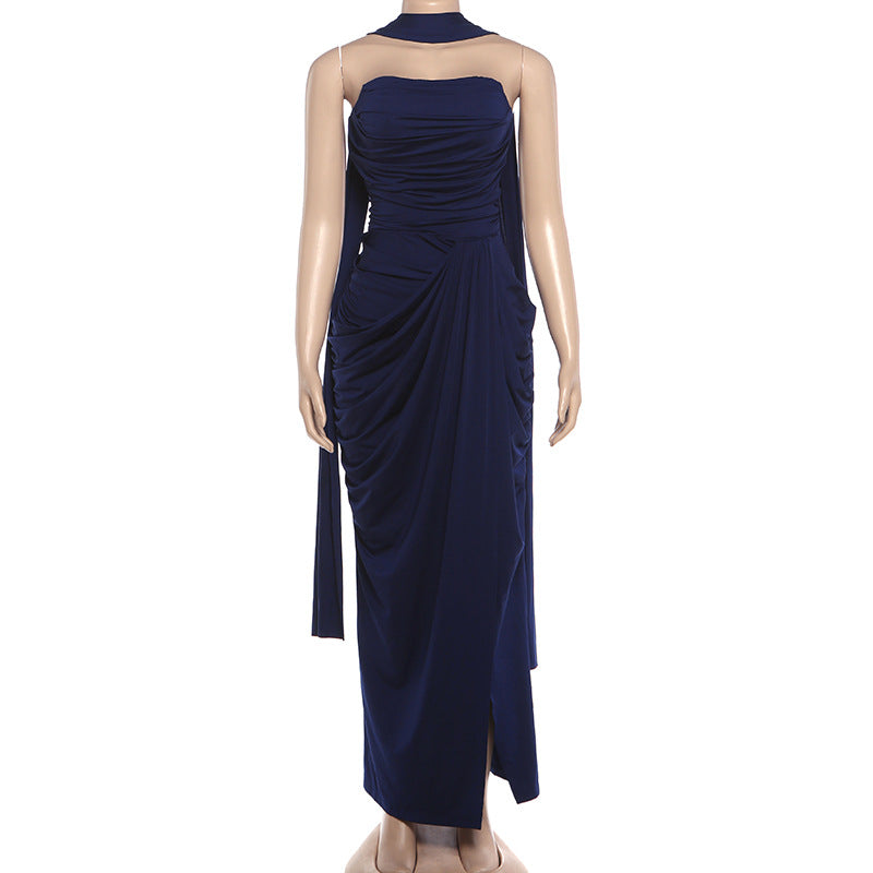 Women's Sexy Strapless Maxi Dress – Slim Fit Ruched Slit Formal Party Dress