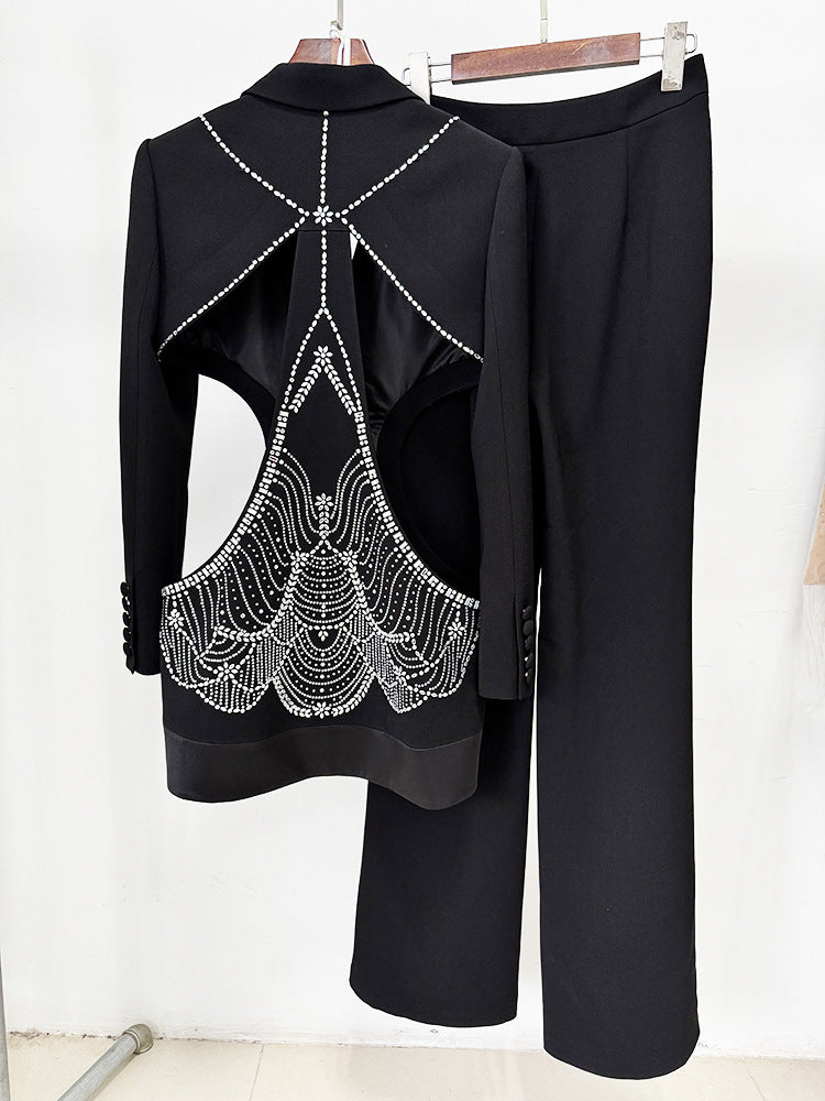 Rhinestone Cutout Backless Pant Suit