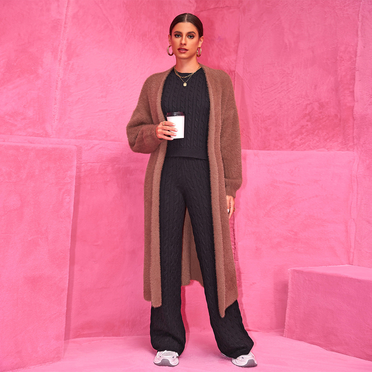 Cozy Chunky Knit Maxi Sweater: Loose Fit Duster Coat Outerwear