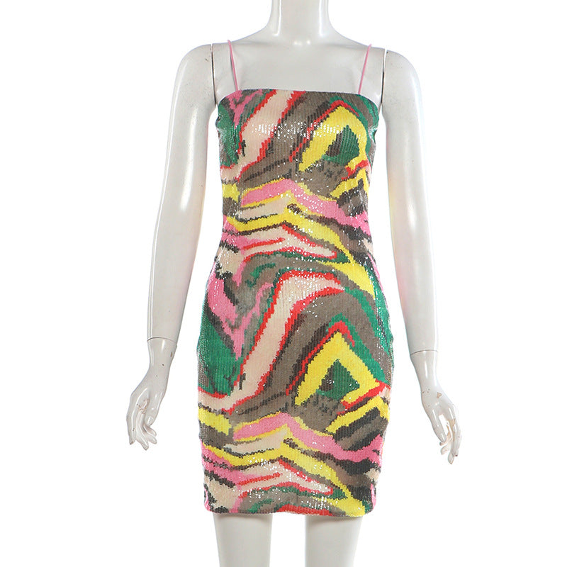 Women's Sequin Mini Dress – Slim Fit Spaghetti Strap Party Dress
