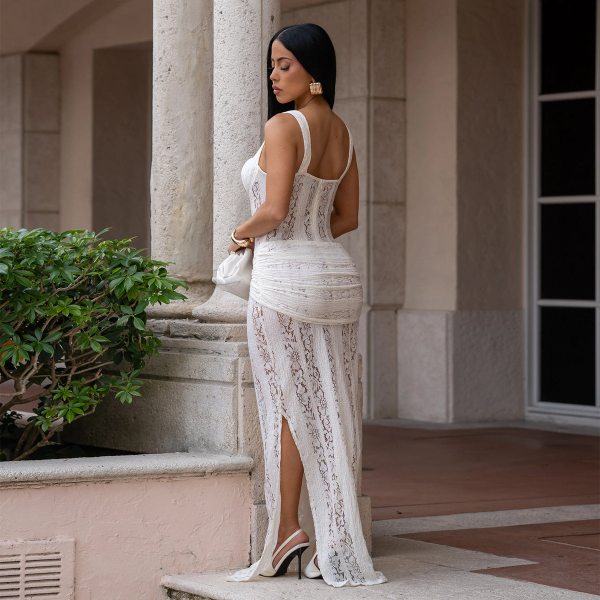 Women's Sheer Lace Maxi Dress – Sweetheart Bodycon Split Dress