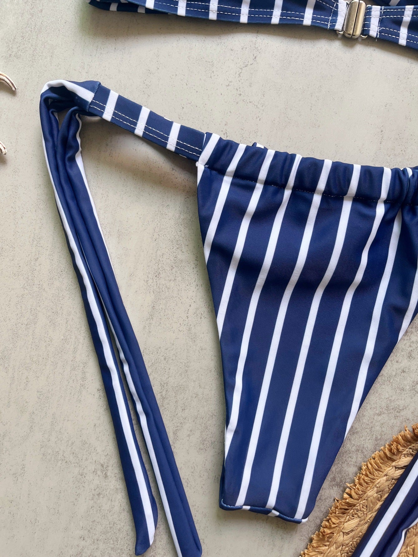 Striped Strapless Ruched Tie Bikini Set | Boho Beach Swimsuit | 3 Colors | Sizes S-L