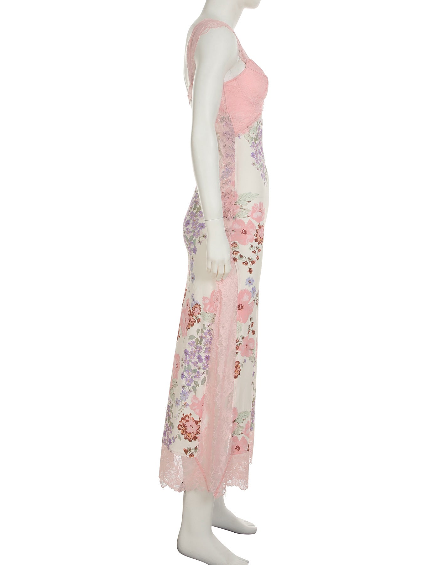 Pink Boho Cutout Maxi Dress - V-Neck Backless Floral Patchwork Vacation Dress