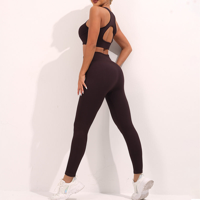 Women's Cutout Beauty Back Yoga Set – Cross-Thread Sports Vest & Low Rise Leggings