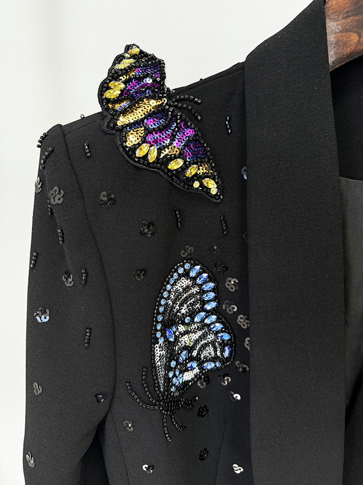 Sequin & Rhinestone Butterfly Work Pant Set