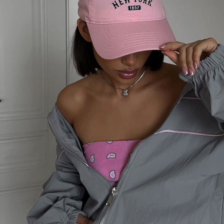 Gray Zip-Up Jacket & Shorts Set - Loose Fit Collared Athleisure 2-Piece Set