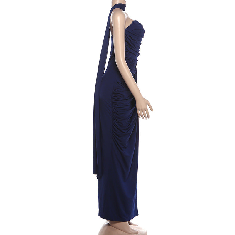 Women's Sexy Strapless Maxi Dress – Slim Fit Ruched Slit Formal Party Dress