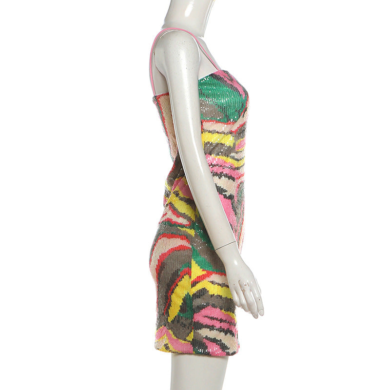 Women's Sequin Mini Dress – Slim Fit Spaghetti Strap Party Dress
