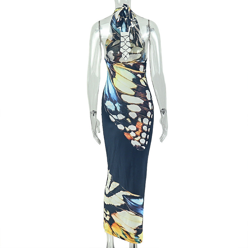 Floral Halter Neck Backless Lace-Up Maxi Dress | Sleeveless Bodycon Vacation Dress | Sizes S-L