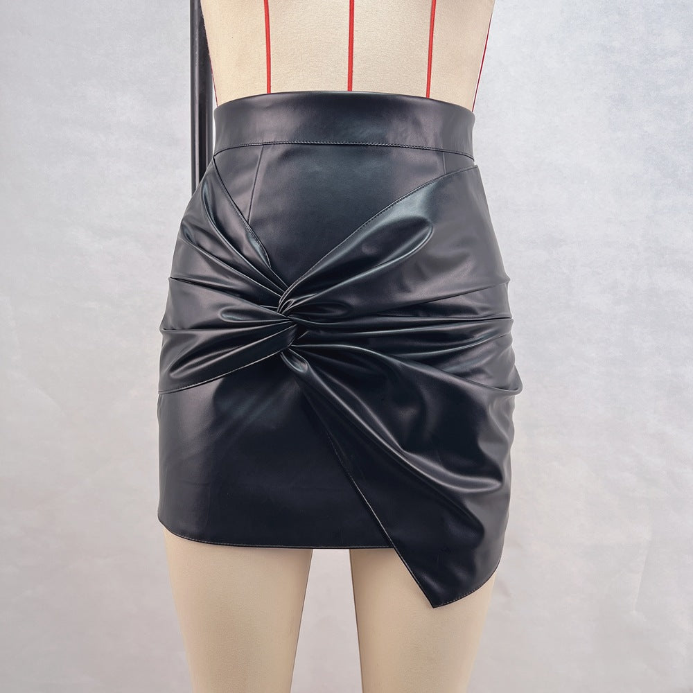 Twisted Ruffle Faux Leather Skirt