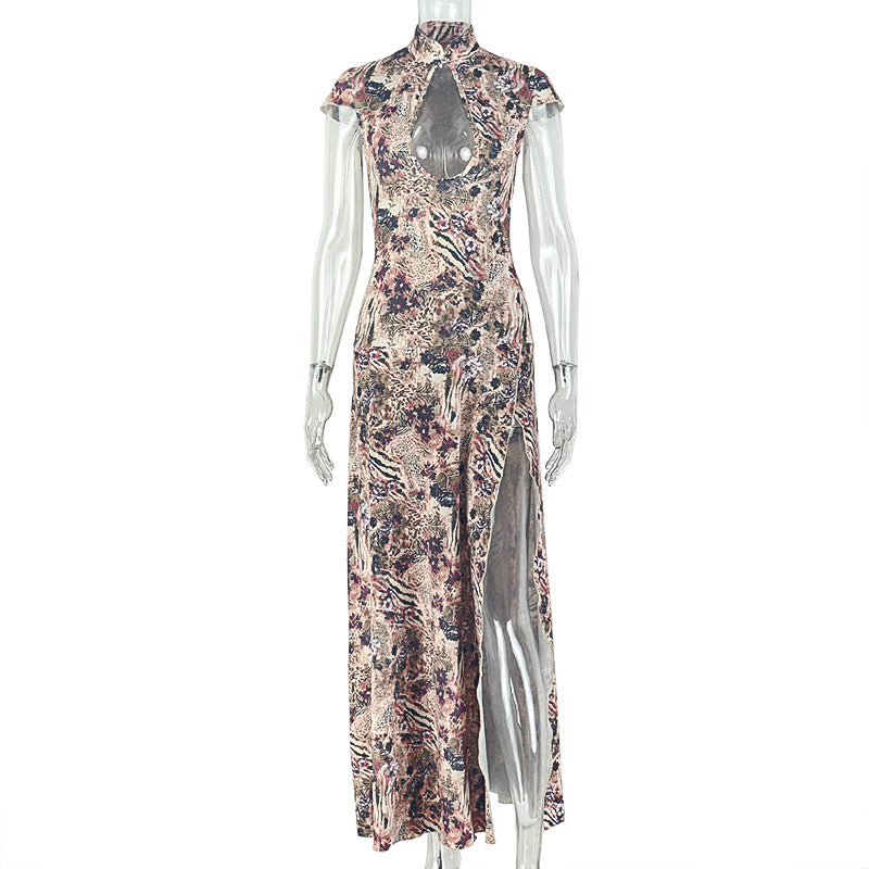 Women's Cutout Maxi Dress – Sexy High Neck Bodycon Split Dress