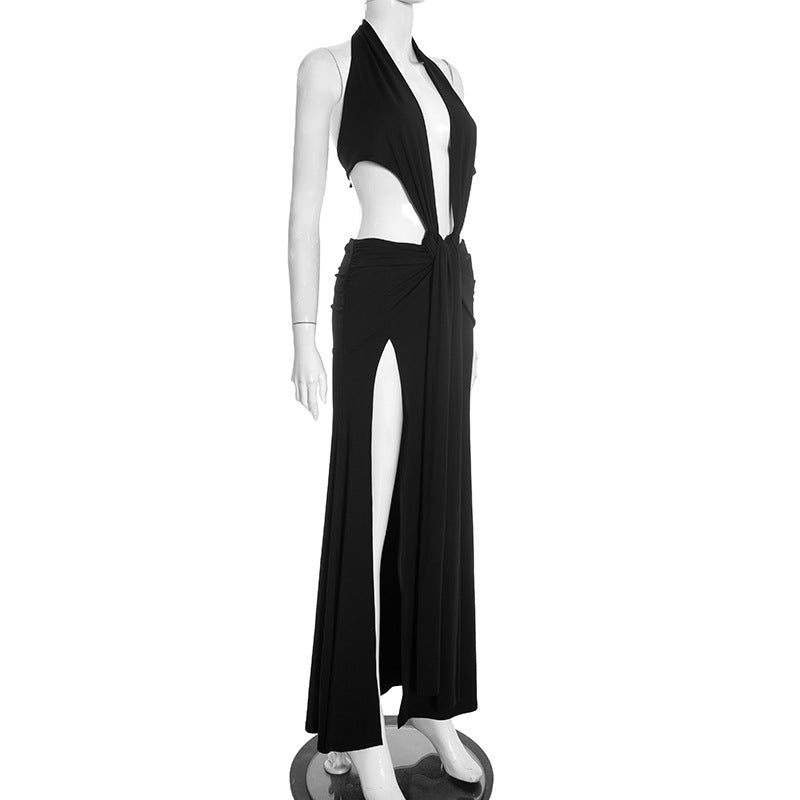 Midnight Allure Halter Maxi Dress