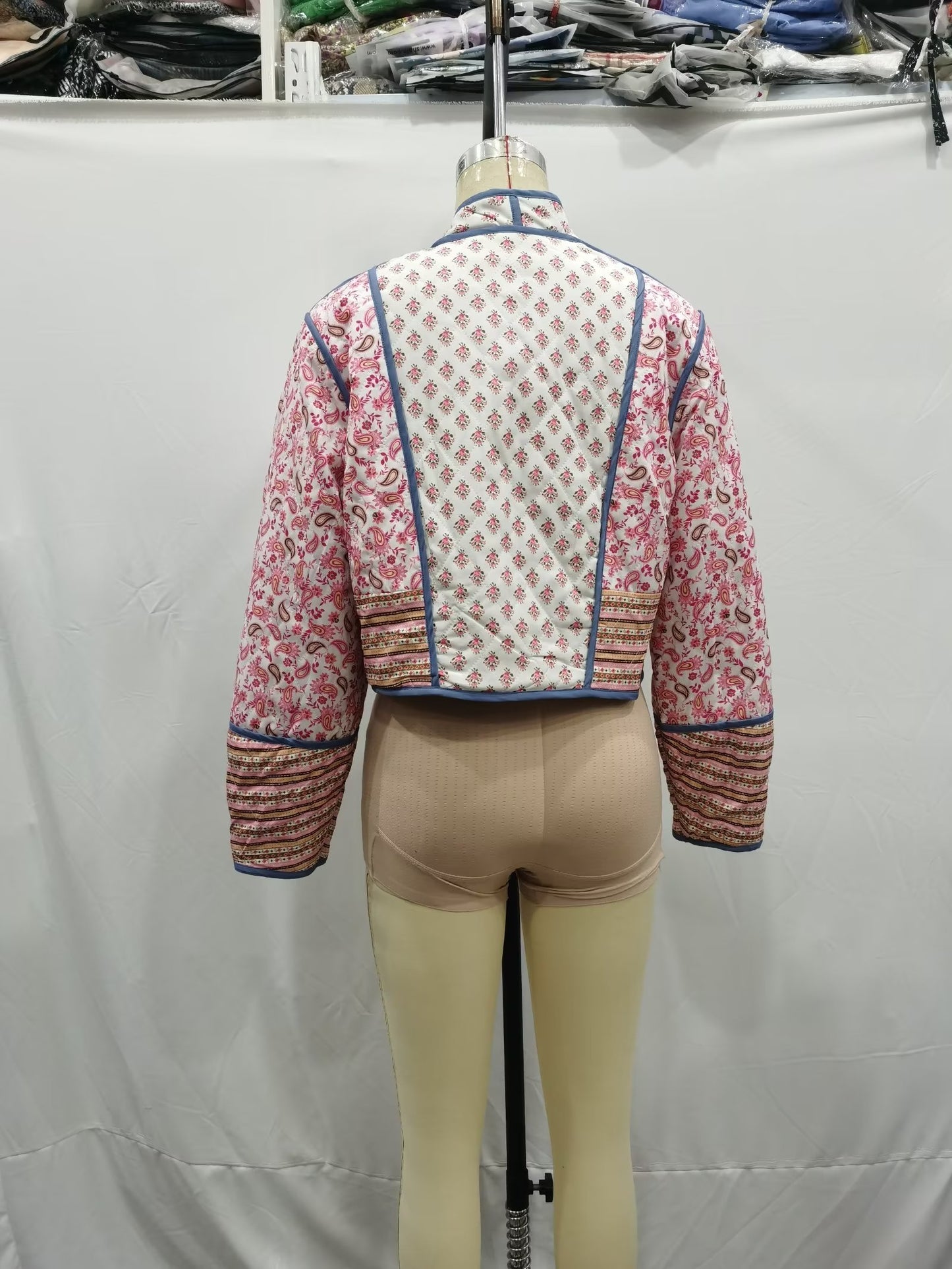 Women’s Double Sided Quilted Jacket – Elegant Printed Polyester, Fall/Winter