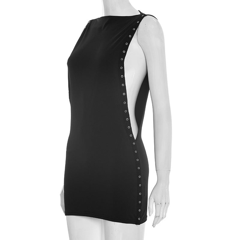 Black Cutout Bodycon Mini Dress - Sleeveless Crew Neck Party Club Dress
