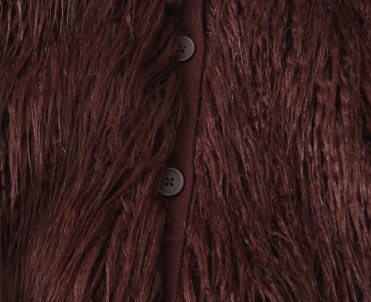 Burgundy Faux Fur Knit Coat: Retro Look Teddy Bear Sweater Jacket