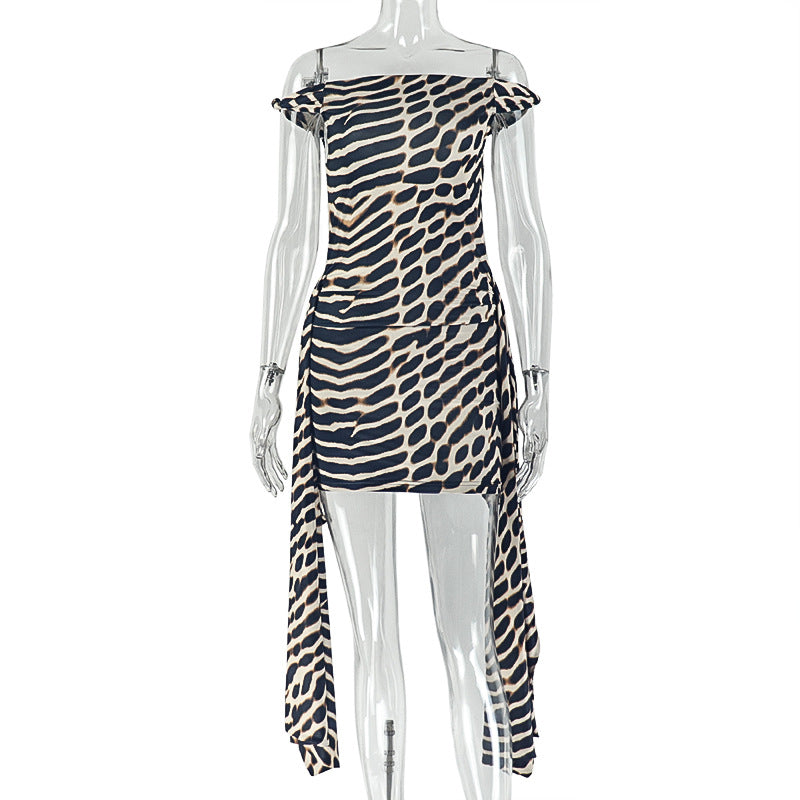 Women’s Leopard Print Bodycon Dress – Off Shoulder Ruched Party Dress