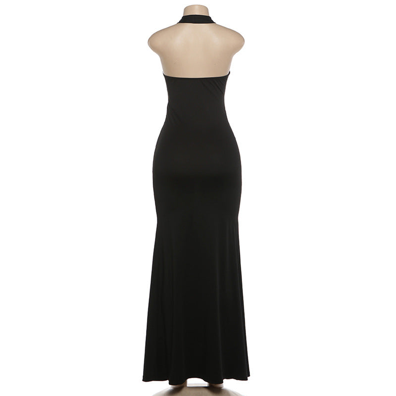 Black Halter Lace-Up Cutout Backless Maxi Dress - Cross Strap Bodycon Formal Dress