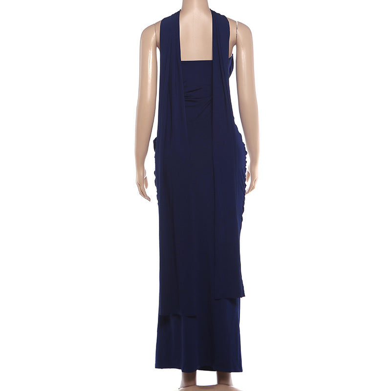 Women's Sexy Strapless Maxi Dress – Slim Fit Ruched Slit Formal Party Dress