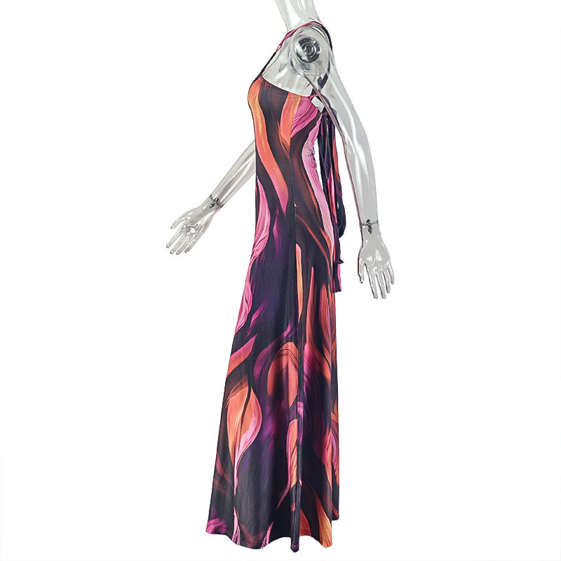 Striped Halter Bodycon Maxi Dress - Backless Party Dress