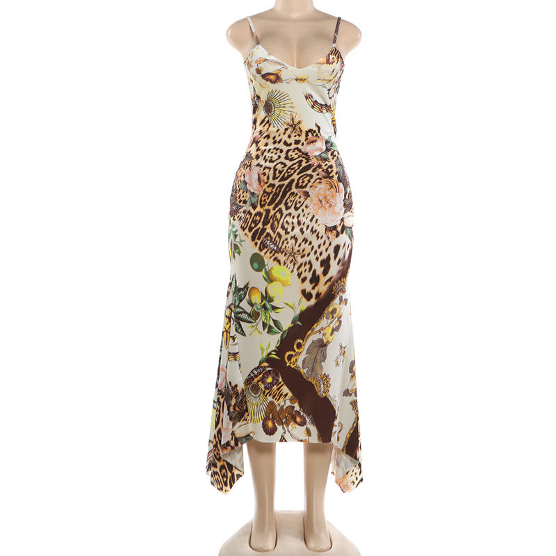 Women's Backless Maxi Dress – Boho Floral V-Neck Spaghetti Strap Dress