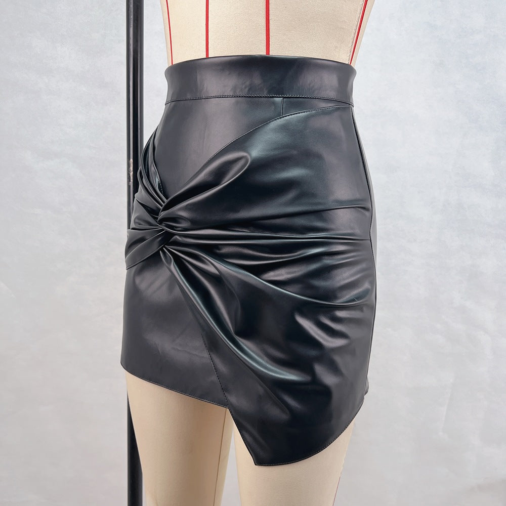 Twisted Ruffle Faux Leather Skirt