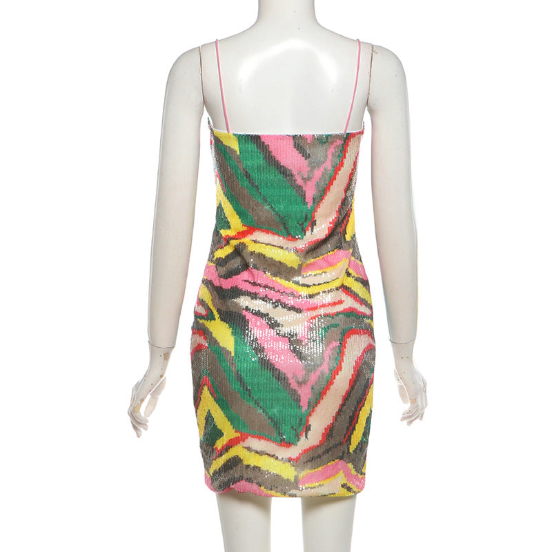 Women's Sequin Mini Dress – Slim Fit Spaghetti Strap Party Dress