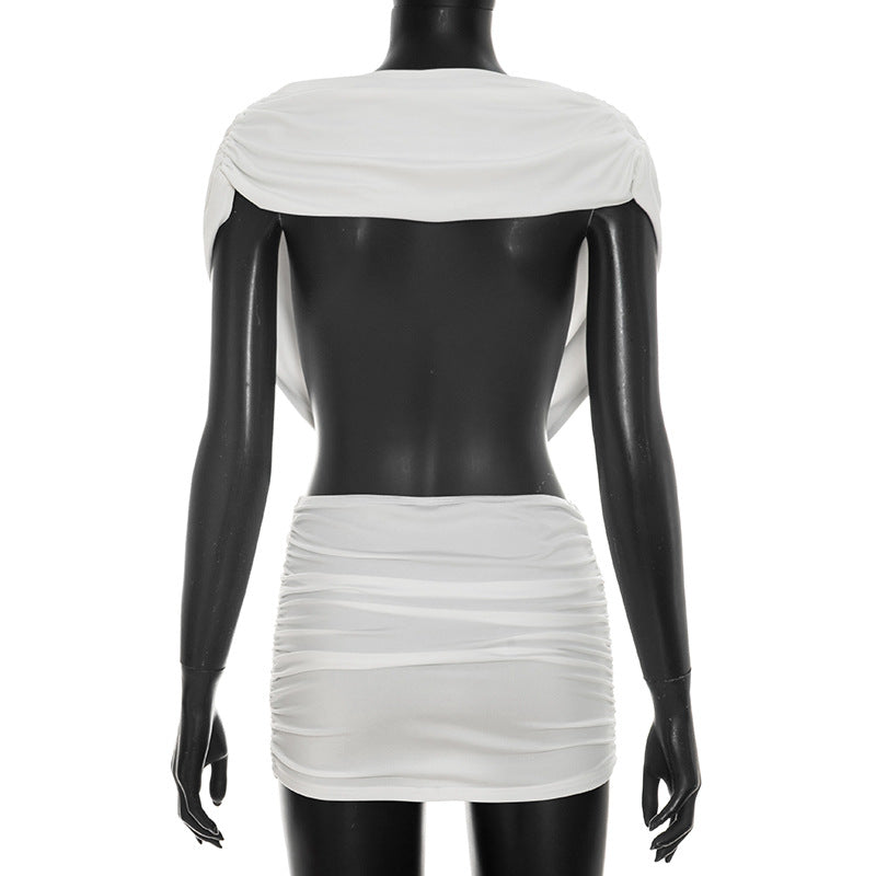 Women's Deep V-Neck Backless Halter Dress – Ruched Bodycon Party Dress