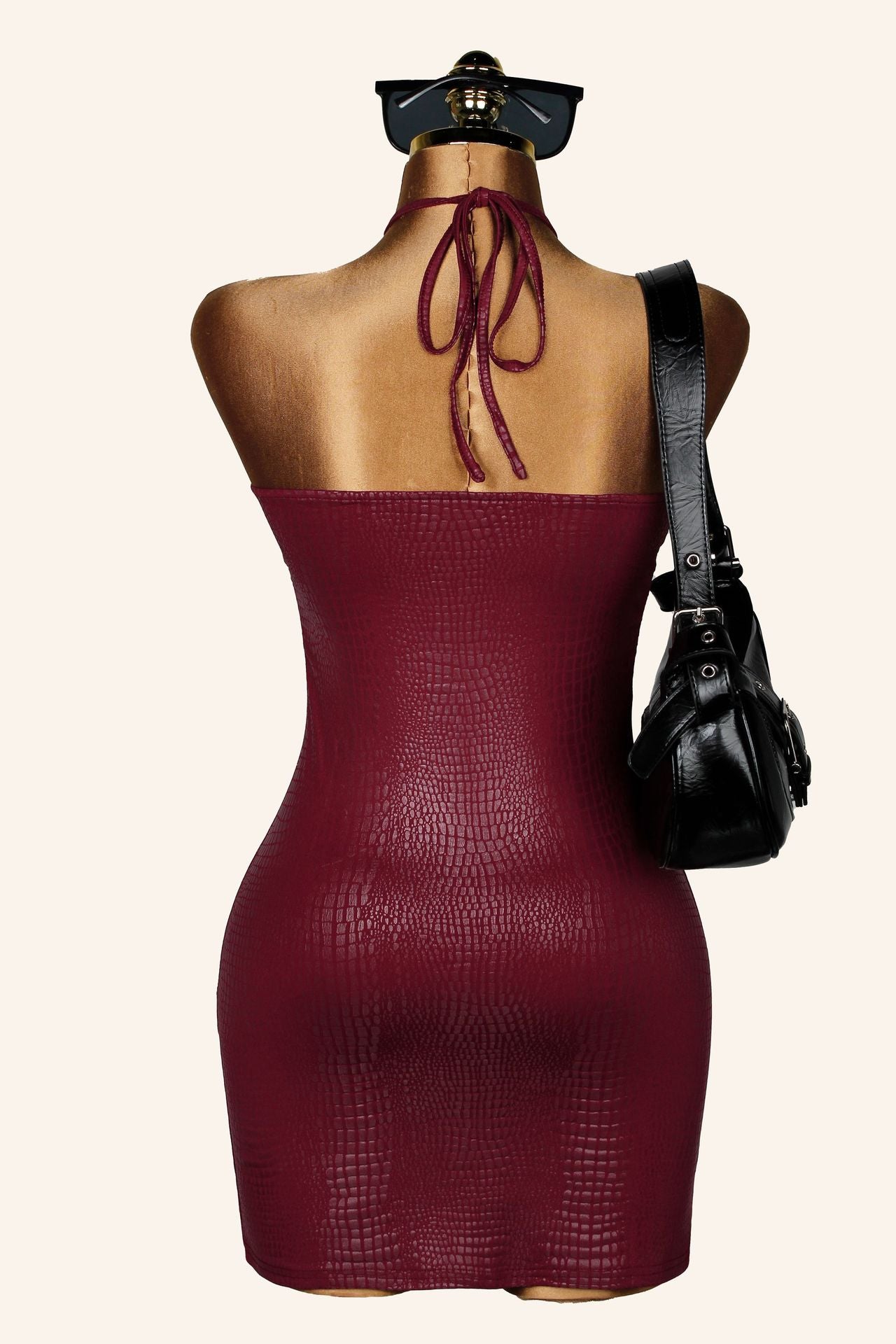 Women's Bronzing Halter Mini Dress – Sexy Metal Chain Bodycon Club Dress