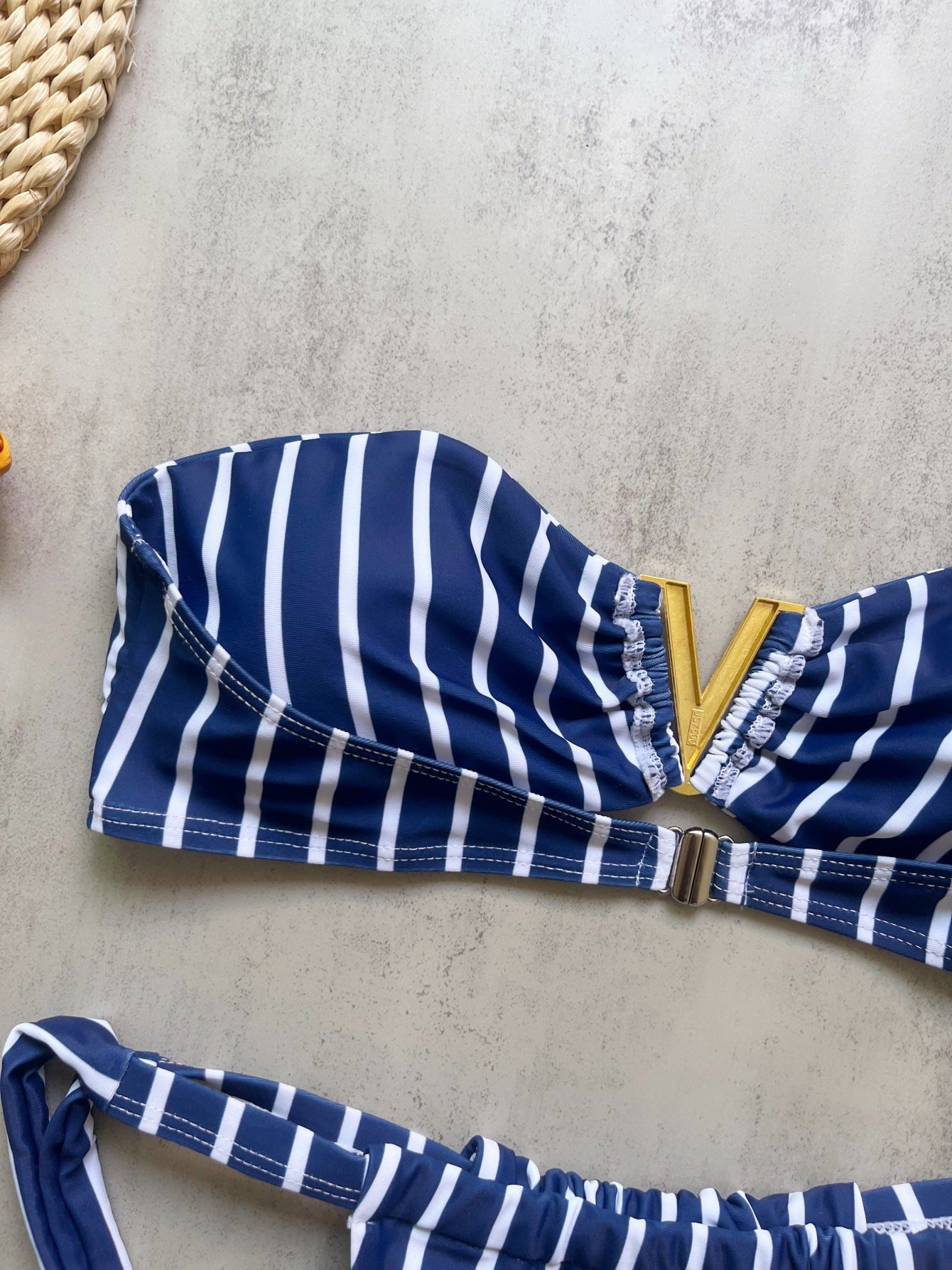 Striped Strapless Ruched Tie Bikini Set | Boho Beach Swimsuit | 3 Colors | Sizes S-L