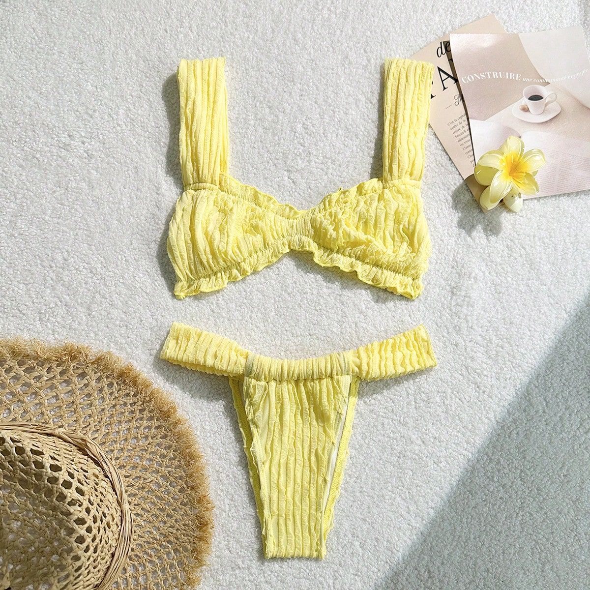 Azure Ruffle Tie Bikini Set