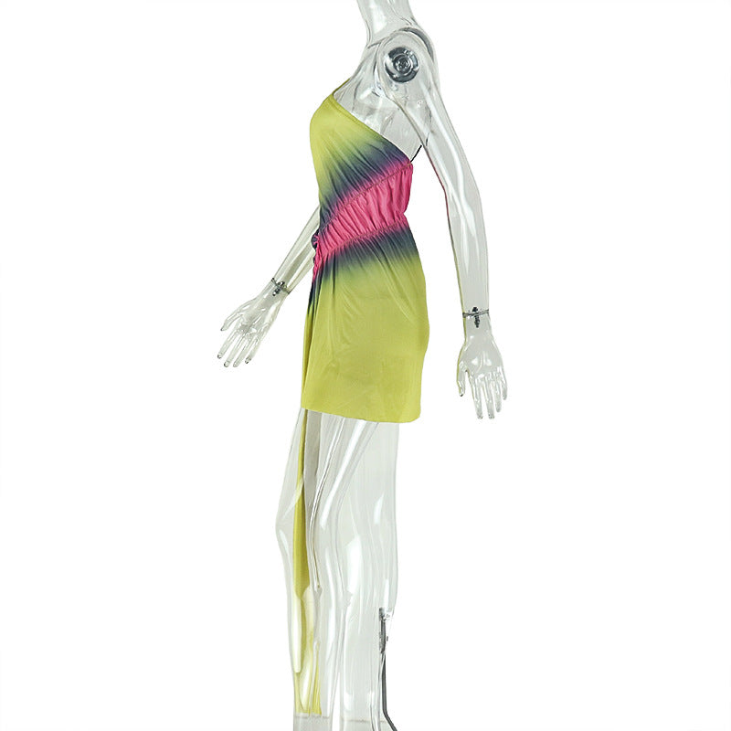 Yellow One Shoulder Bodycon Mini Dress - Ruched Cutout Backless Party Dress