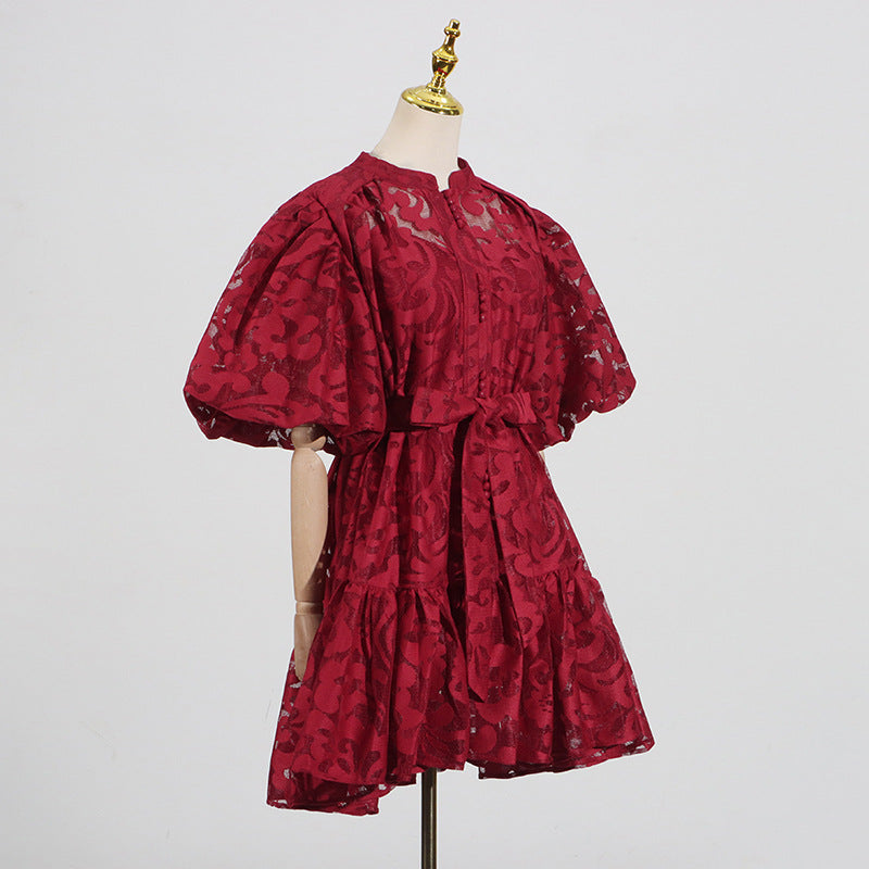 🌸 Camille Printed Lace-Up A-Line Dress